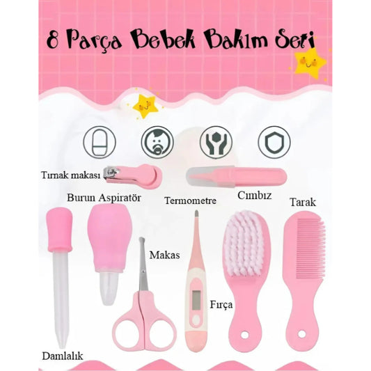8 Parça Bebek Bakım Seti Pembe Renk
