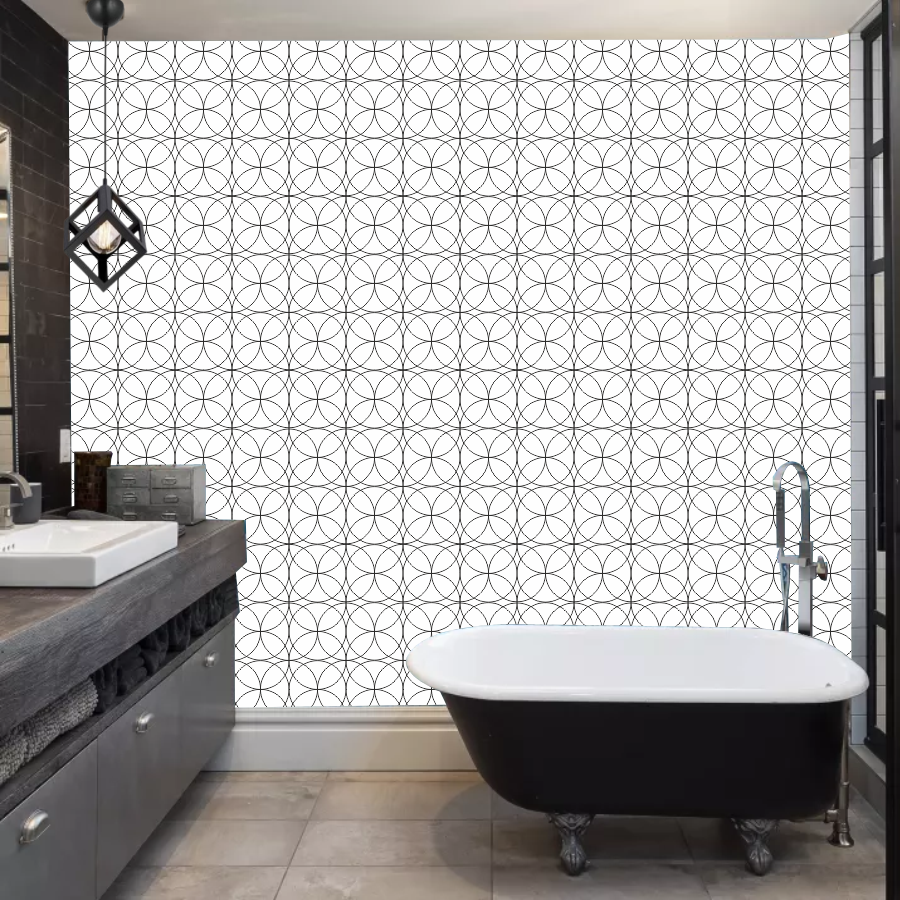 DecoHandy Pvc Duvar Karosu 30x30cm 4'lü Paket - Siyah Daire Geometrik Desen 0,36m2