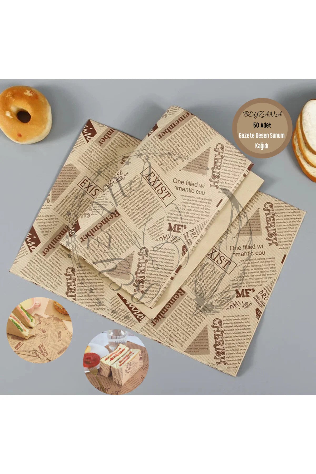 Vintage Gazete Desenli Sunum Kağıdı 50 Adet