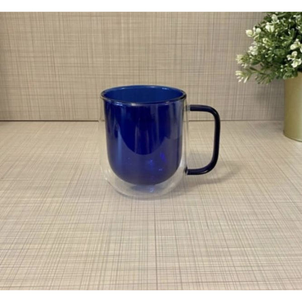 Çift Cidarlı Cam Kupa Lacivert Renk