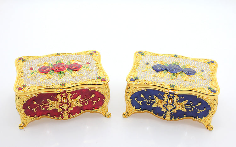 Çiçekli Metal Swarovski Taşlı Takı Kutusu