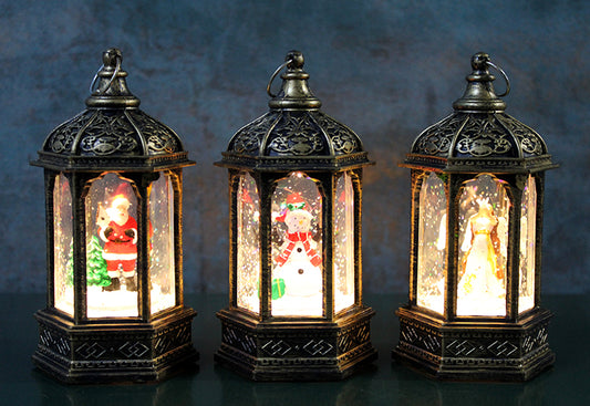 Yılbaşı Temalı Işıklı Kar Küresi Siyah Tasarım