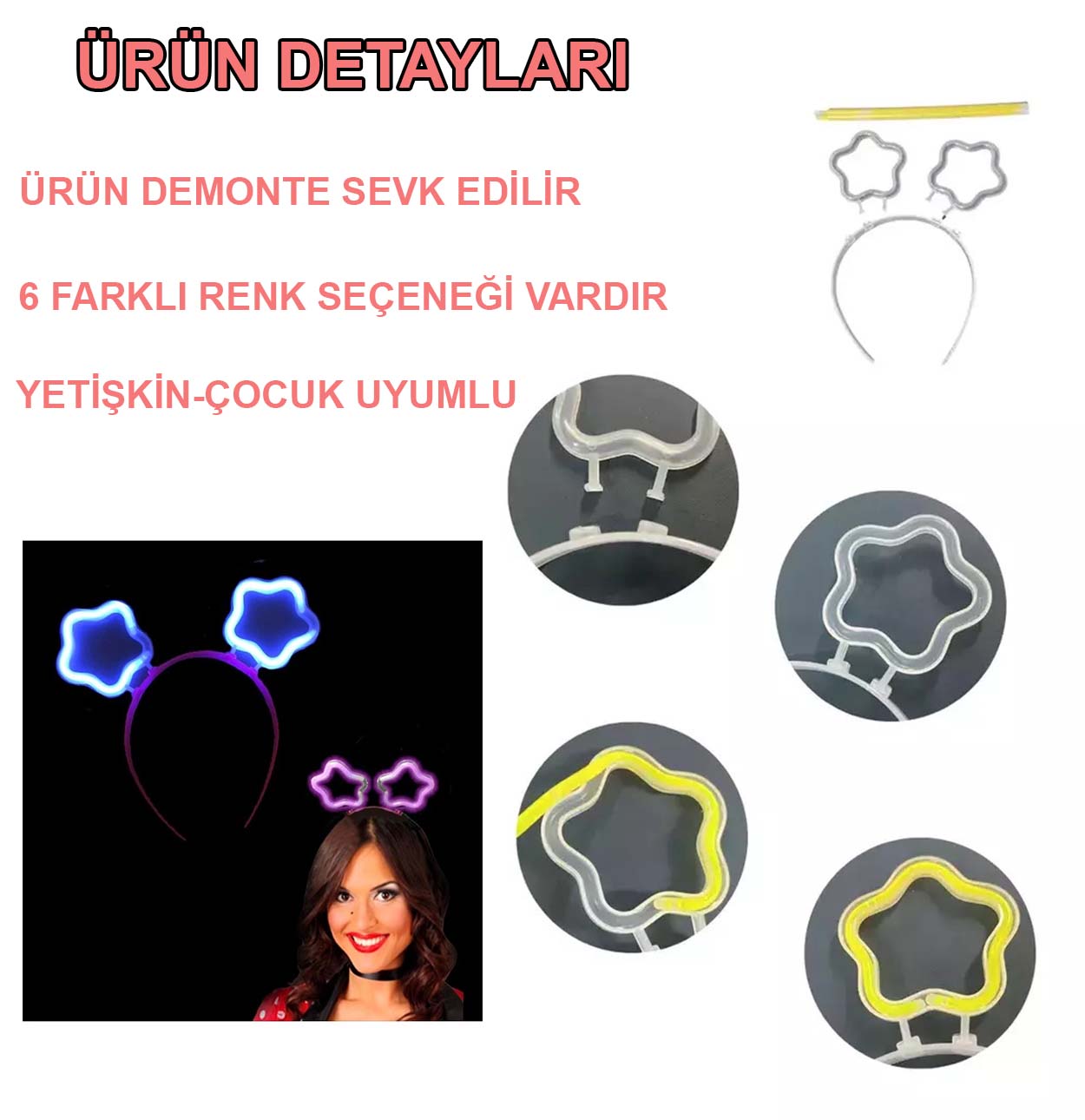 Glow Stick Karanlıkta Yanan Fosforlu Yıldız Taç 12 Adet