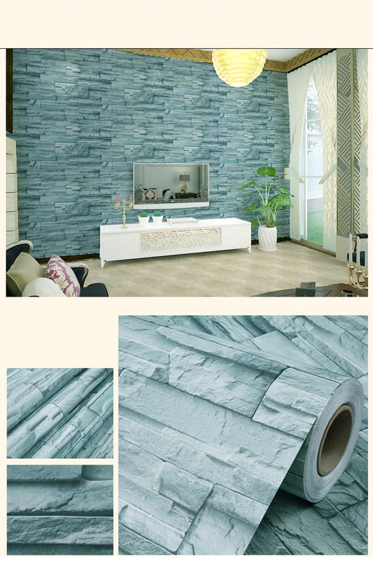 Mavi Tuğla 3D Duvar Kaıdı 3 Metre