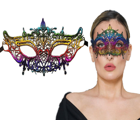 Rengarenk Dantel Kesim Gökkuşağı Balo Maskesi