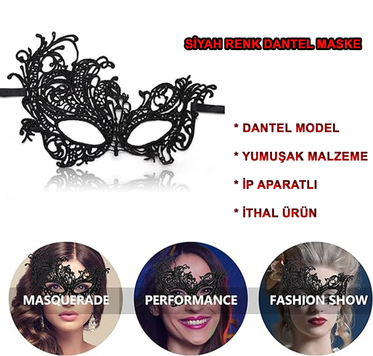 Siyah Dantel İşlemeli Parti Maskesi