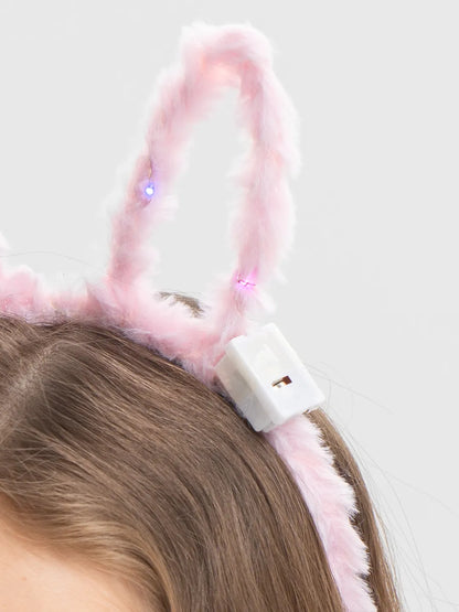 Led Işıklı Peluş Tavşan Kulak Taç Pembe