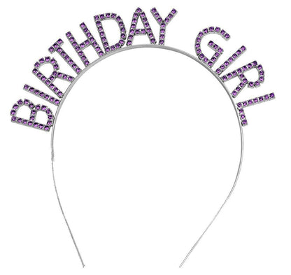 Mor Renk Kristal Taşlı Parlak Birthday Girl Yazılı Taç